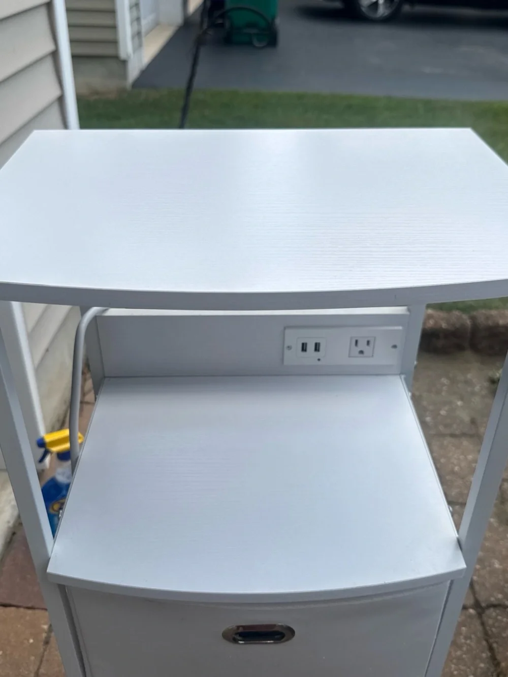 White Mobile Storage Cart with 3 Drawers and Built-In Outlets